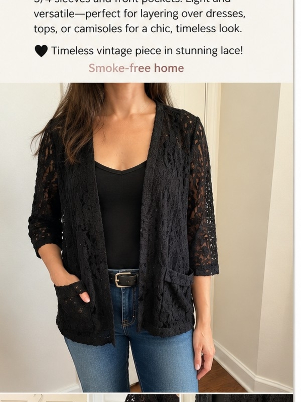 Black Lace Open-Front Women's Cardigan Sweater